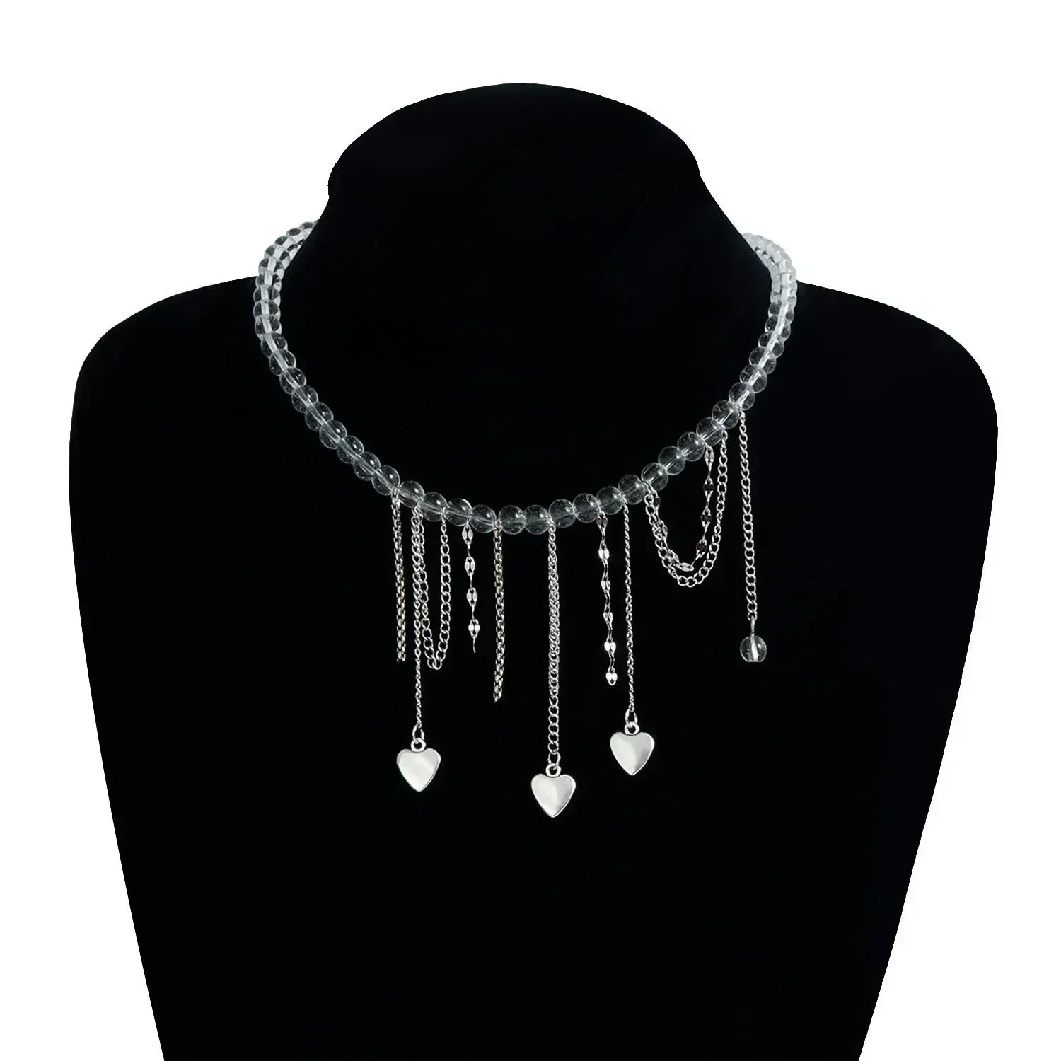 Fashion Heart Beaded Necklace for Women Boho Elegant Irregular Crystal Chain Y2K Choker Exquisite Party Gift Jewelry Accessories
