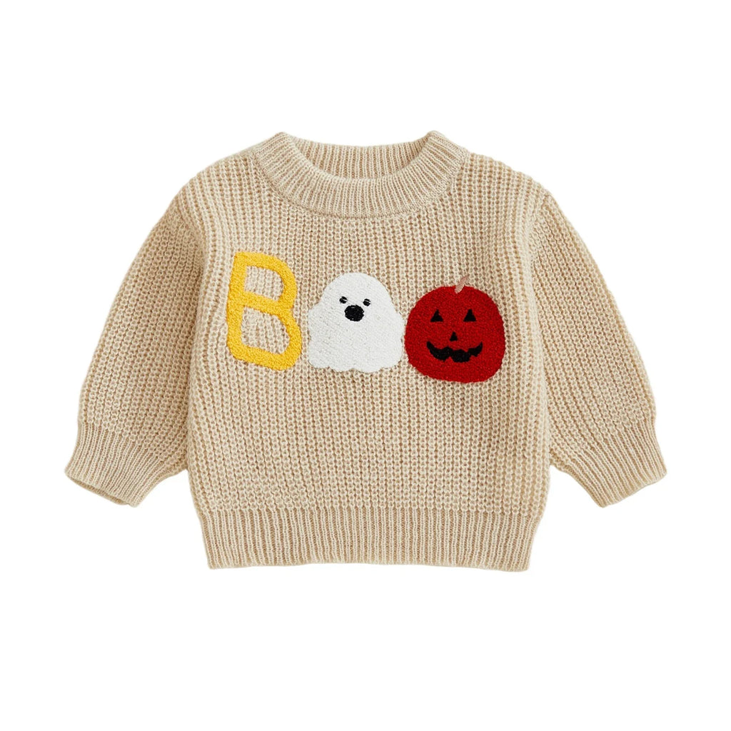Baby Halloween Sweatshirt | Ghost & Skull Embroidery Toddler Top