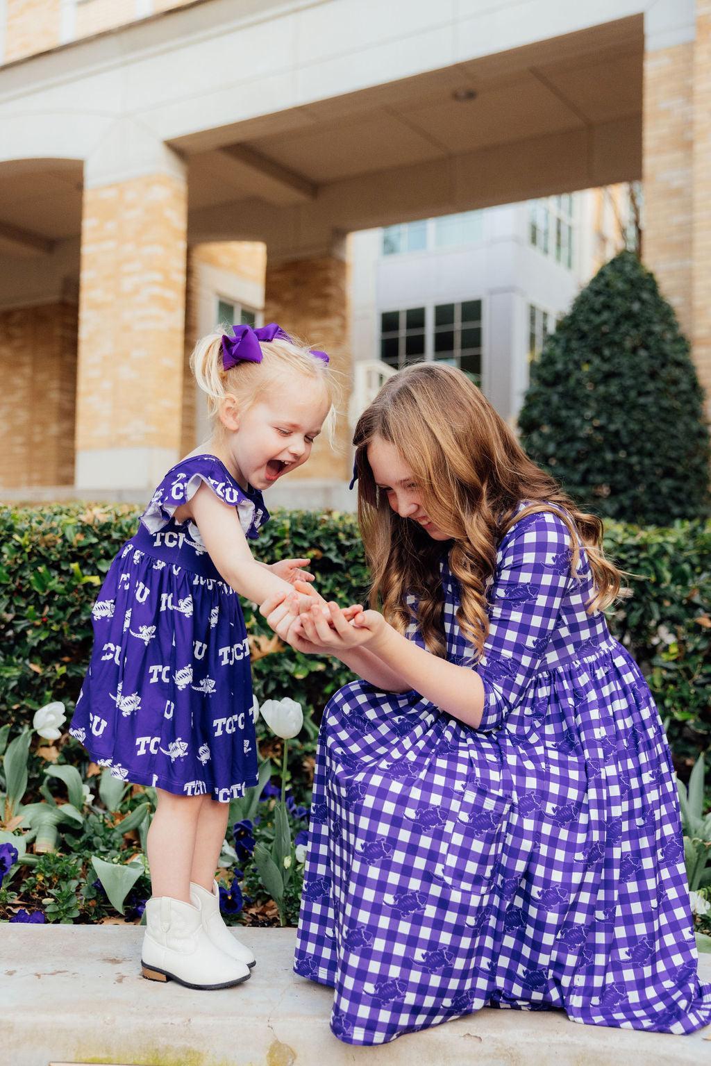 TCU Purple Frog Flutter Twirl Dress