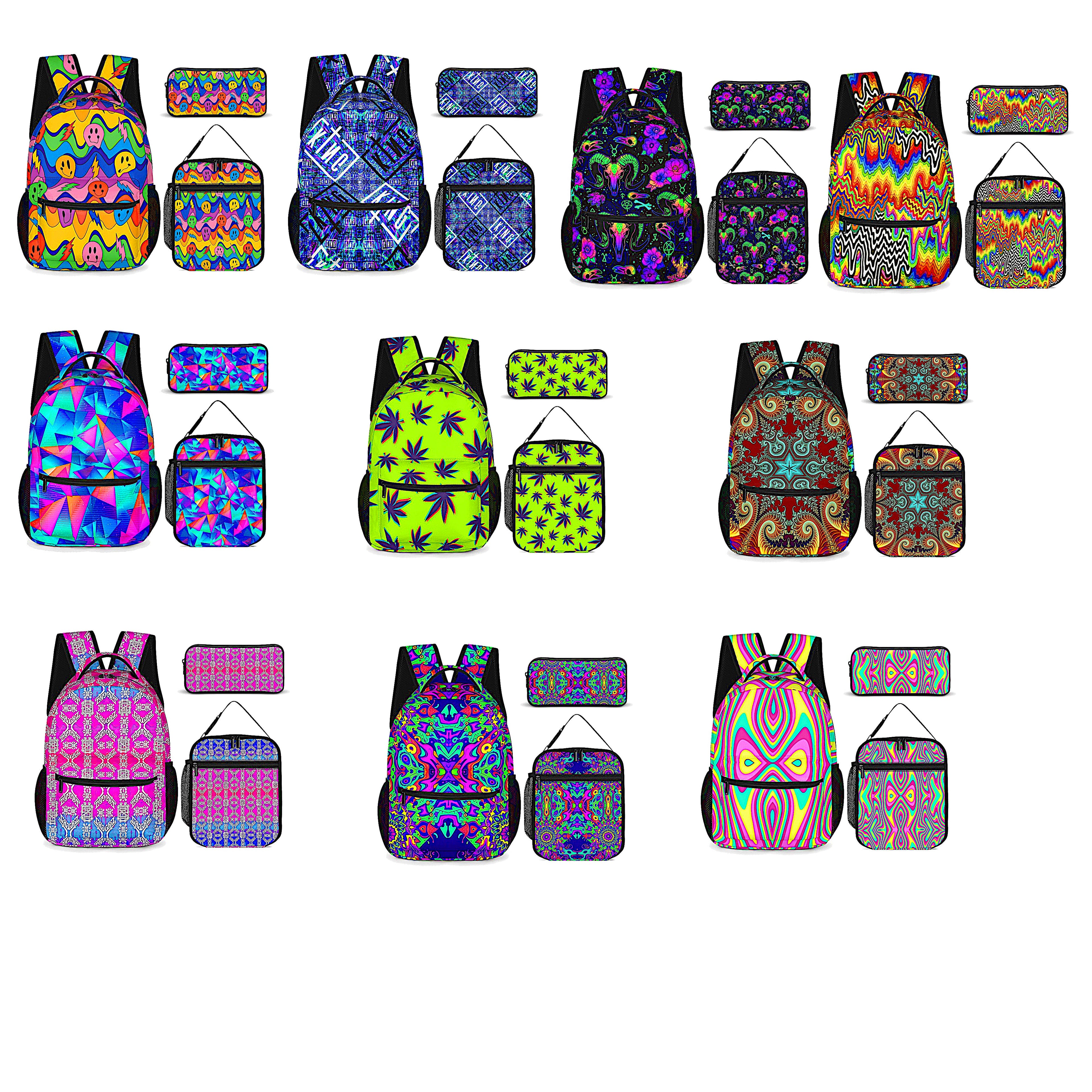 Psychedelic Backpack, Lunchbox, and Wallet Three piece set combination Travel Bag Package Set