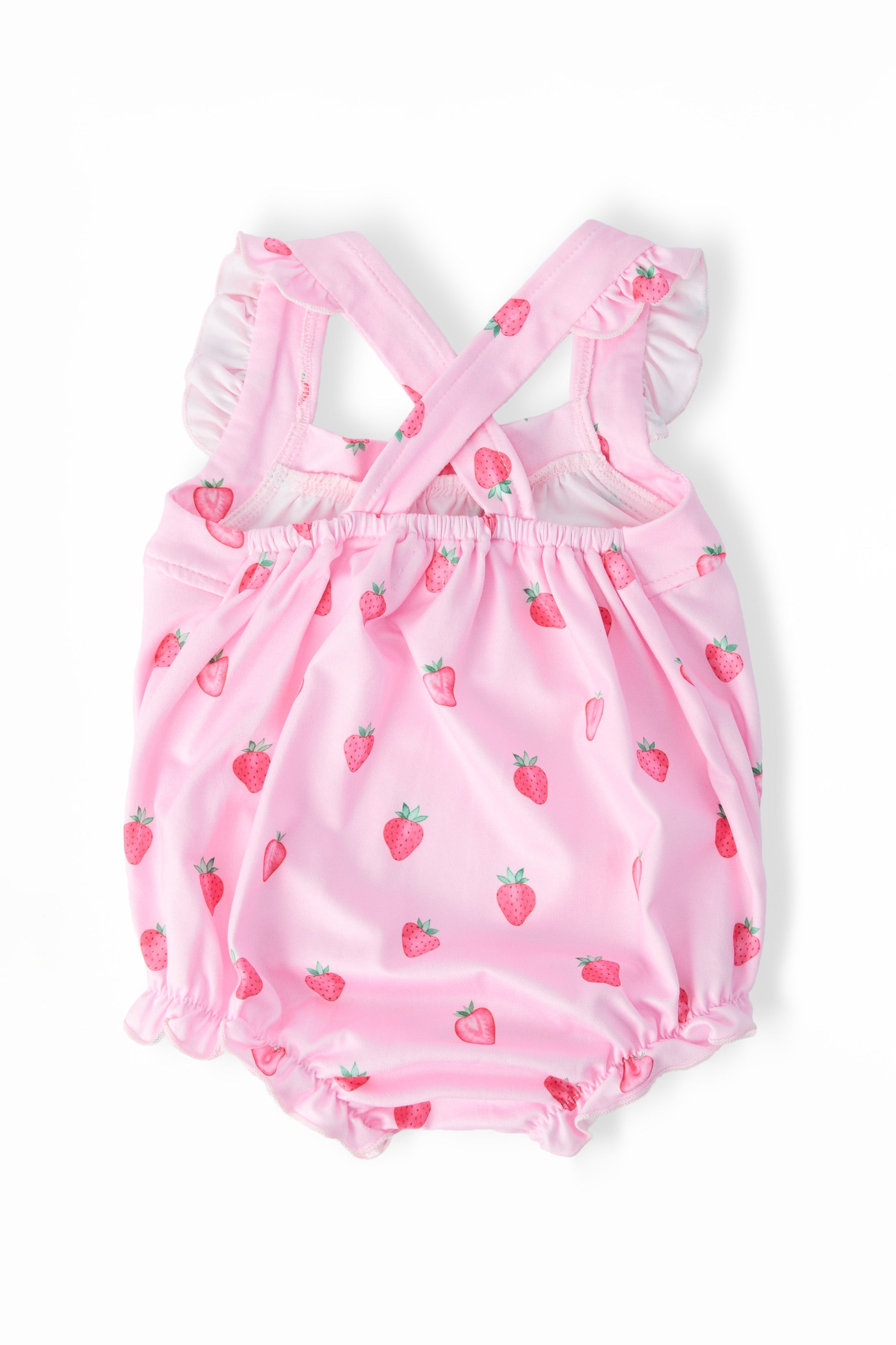 Sweet Strawberries Ruffle Cross Back Romper