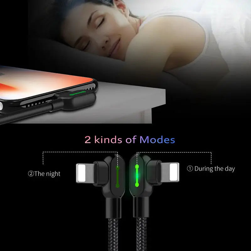Type C Double elbow with light data cable for Samsung S8 Fabric Woven Charging Line for Huawei Mate 10 Data Cable