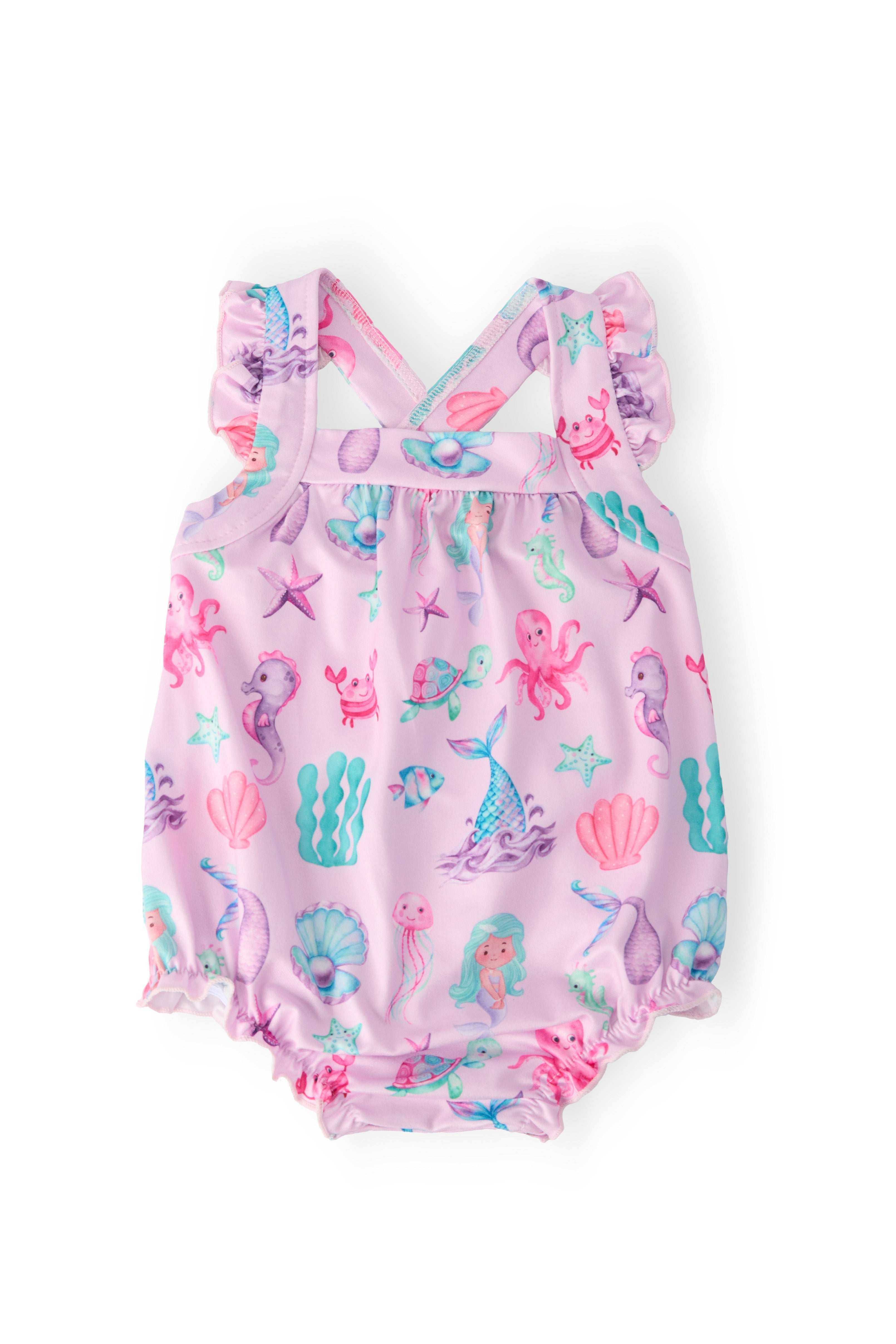 Under the Sea Ruffle Cross Back Romper