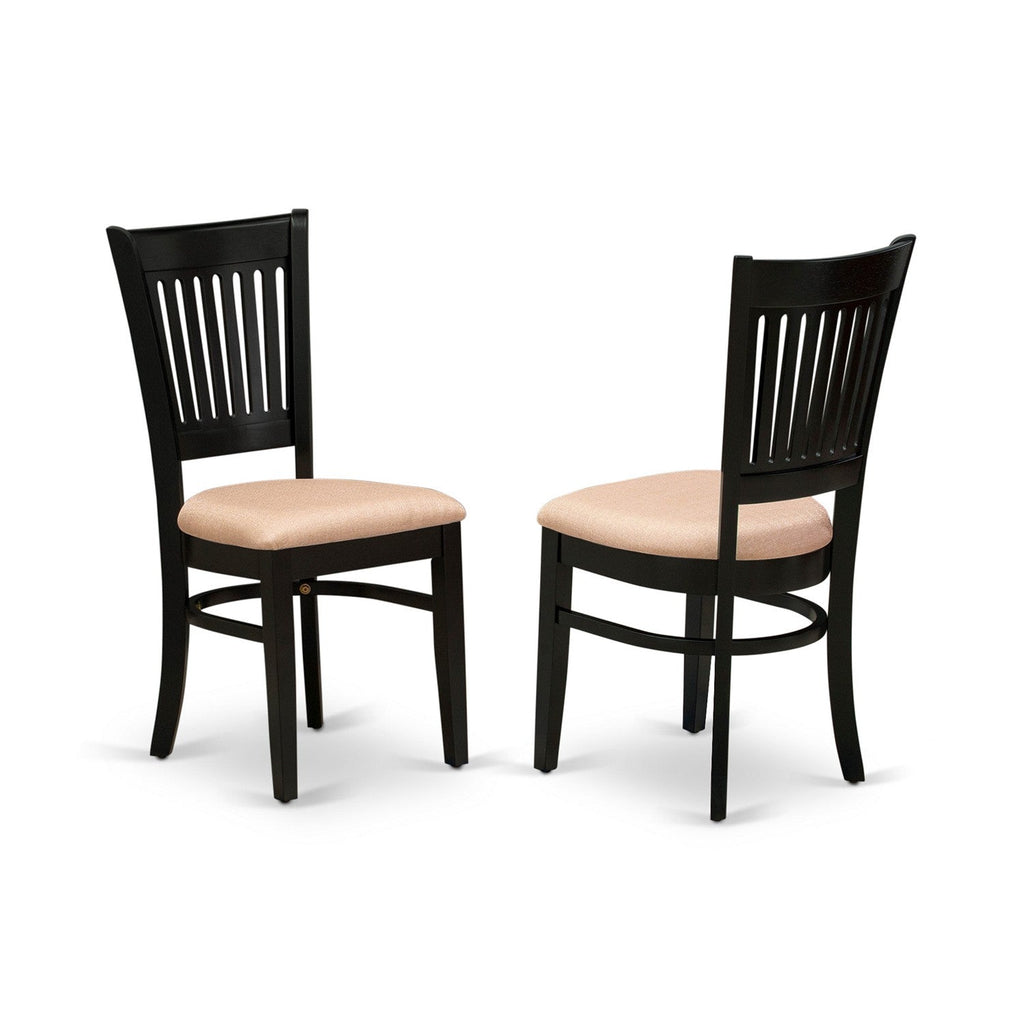 EAST WEST FURNITURE - AMVA3-BLK-C - 3-Pc Modern Dining Table Set- 2 Wood Dining Chair and Dining Room Table - Linen Fabric Seat and Slatted Chair Back (Black Finish)
