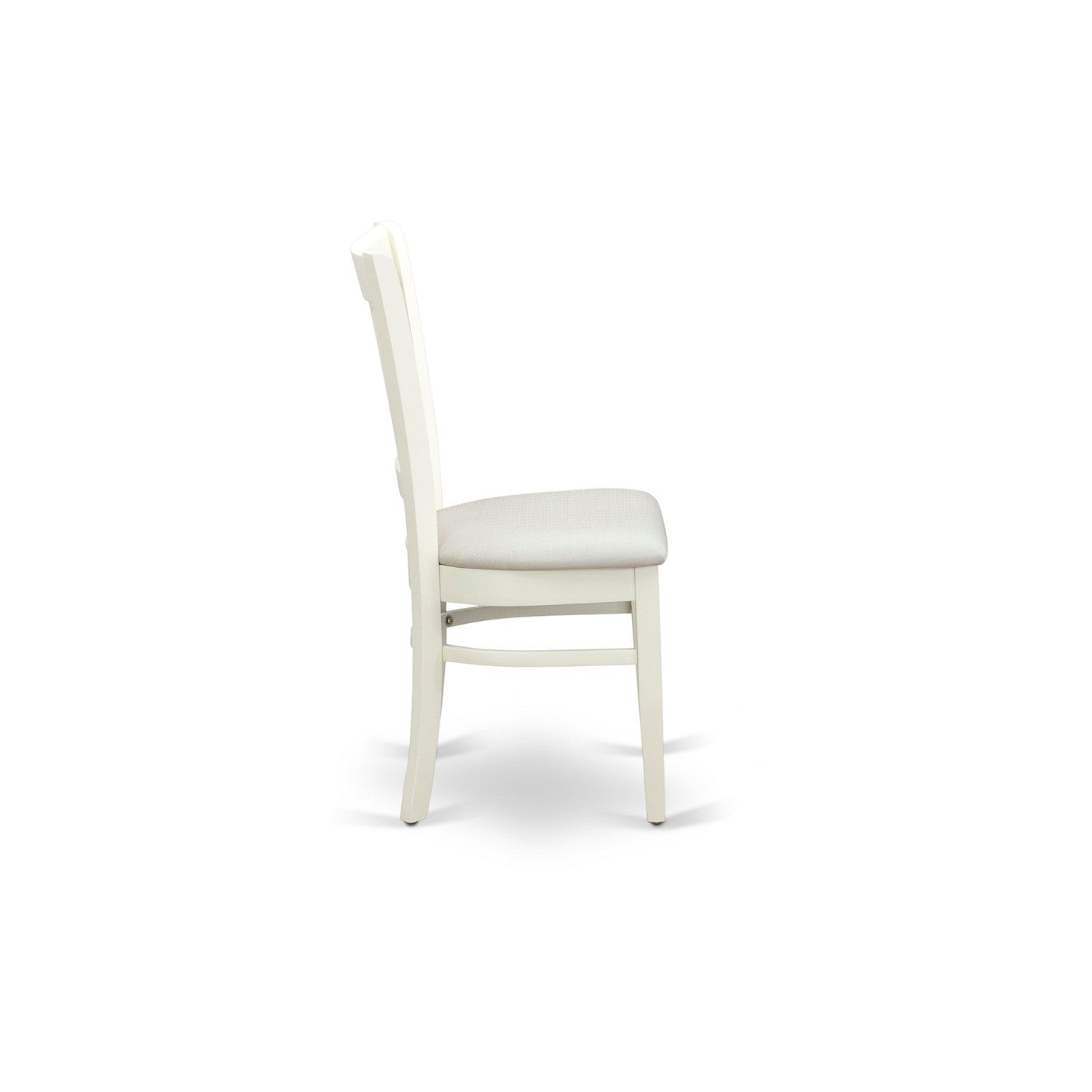 EAST WEST FURNITURE - ANVA3-LWH-C - 3-Pc Dining Room Table Set- 2 Wooden Chairs and Round Dining Table - Linen Fabric Seat and Slatted Chair Back (linen white Finish)