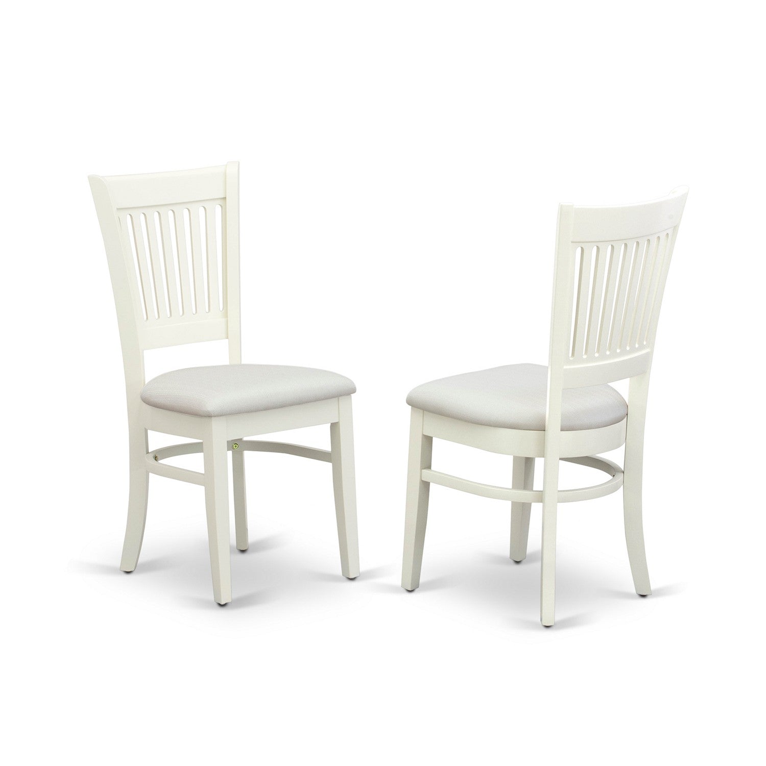 EAST WEST FURNITURE - ANVA3-LWH-C - 3-Pc Dining Room Table Set- 2 Wooden Chairs and Round Dining Table - Linen Fabric Seat and Slatted Chair Back (linen white Finish)