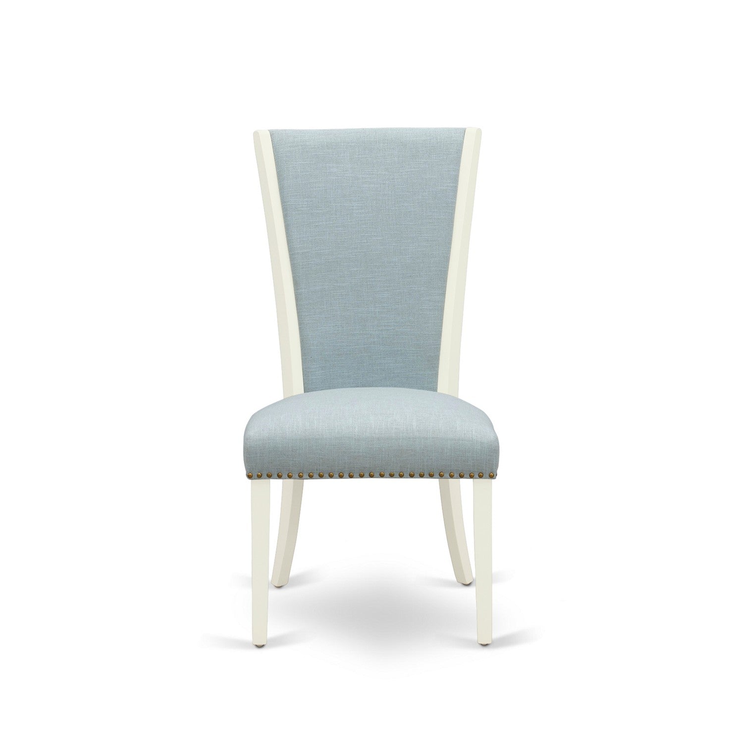 EAST WEST FURNITURE - BOVE3-WHI-15 - 3 Piece Dining Table Set - 2 Baby Blue Linen Fabric Kitchen Chairs with High Back and 1 Modern Rectangular Dining Table - linen white Finish