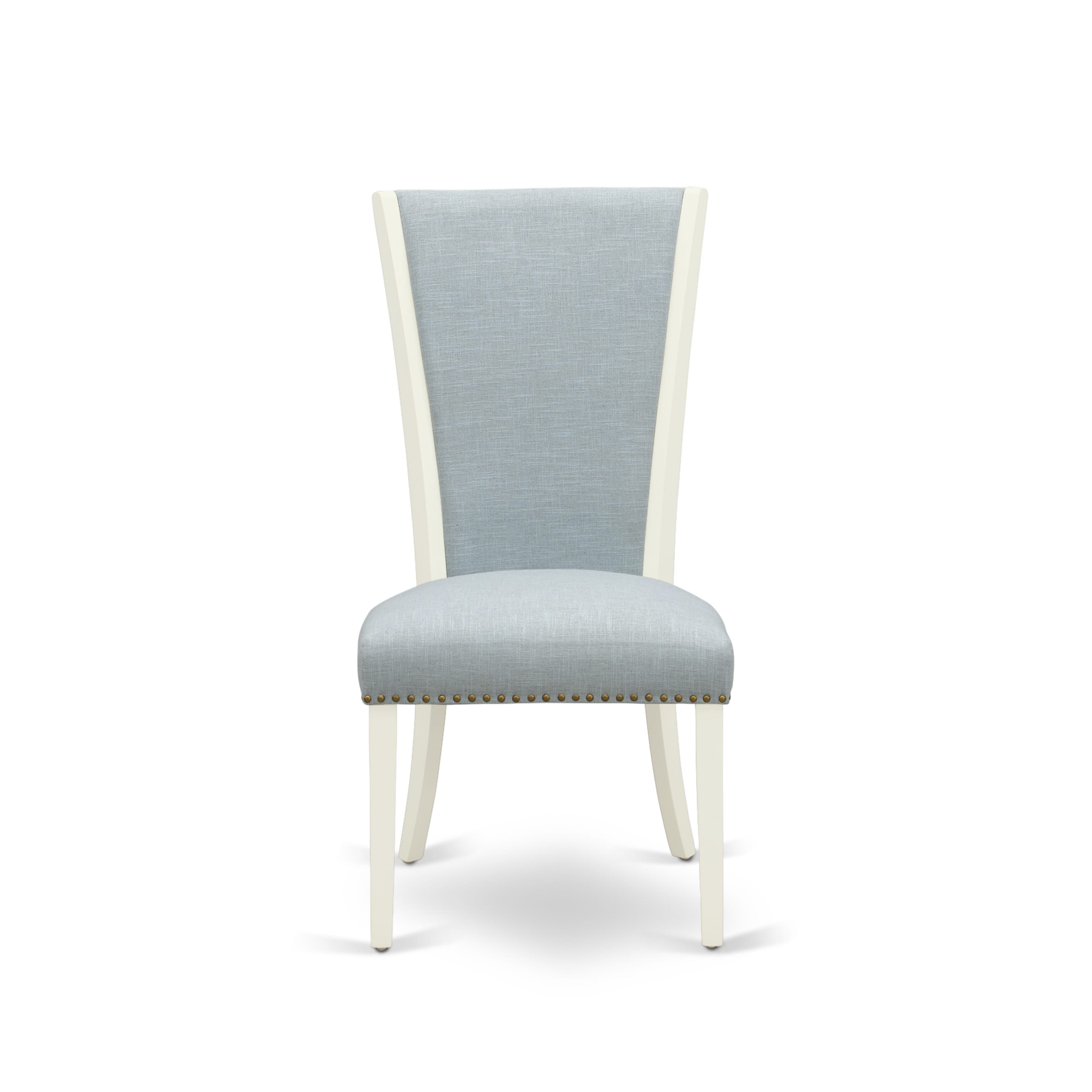 EAST WEST FURNITURE - AVVE5-LWH-15 - 5 Pc Dining Room Table Set - 4 Baby Blue Linen Fabric Dining Padded Chairs with High Back and 1 Removable leaf Oval Dining Table - linen white Finish