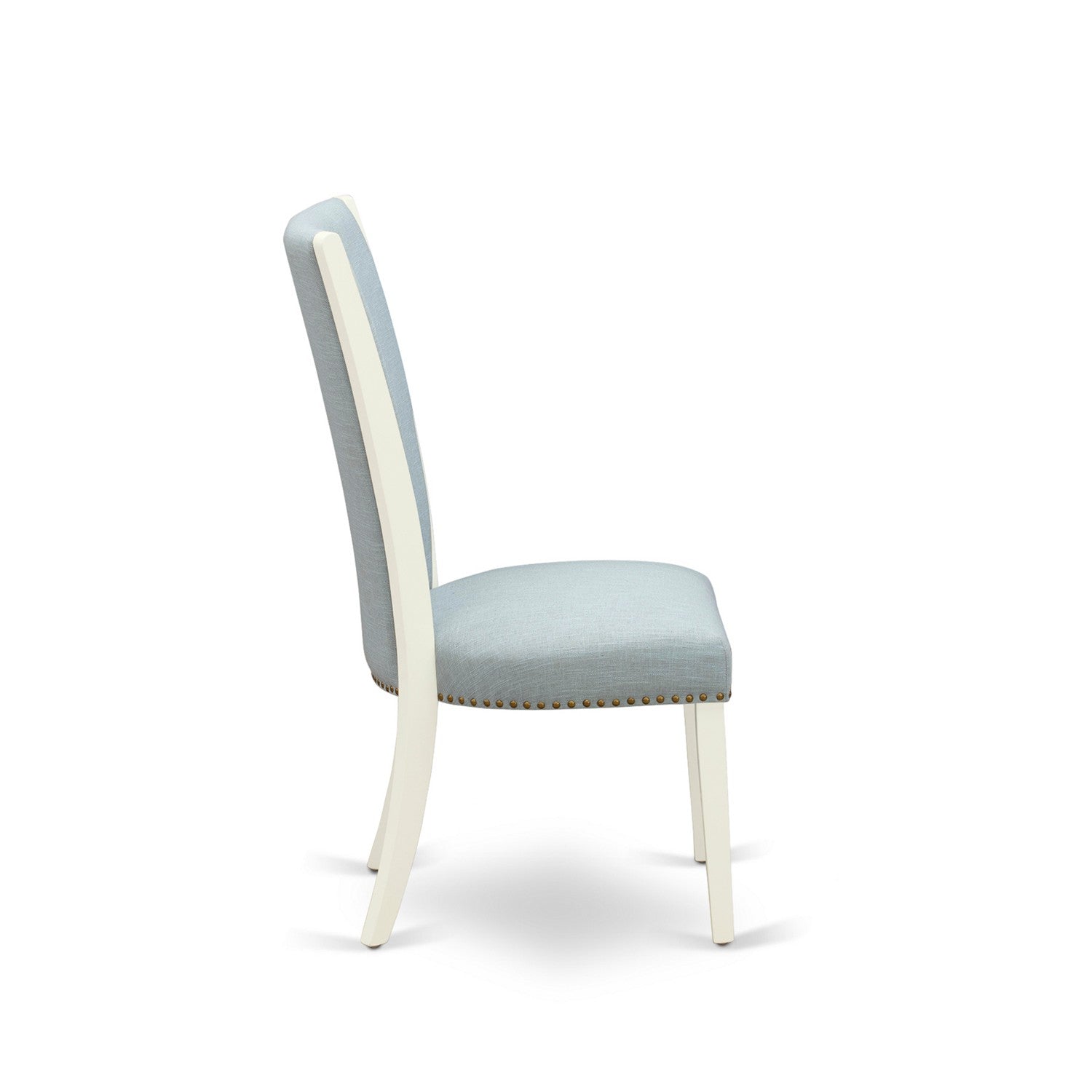EAST WEST FURNITURE - BOVE5-WHI-15 - 5 Pc Modern Dining Table Set - 4 Baby Blue Linen Fabric Mid Century Dining Chairs with High Back and 1 Modern Dining Table - linen white Finish