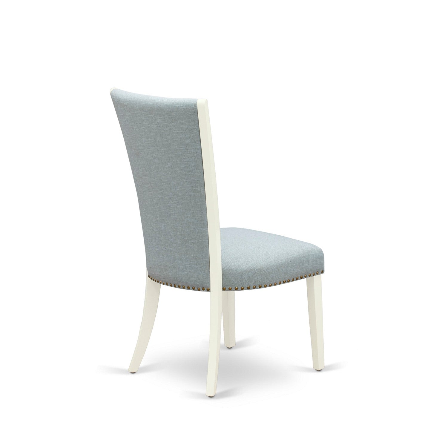 EAST WEST FURNITURE - BOVE5-WHI-15 - 5 Pc Modern Dining Table Set - 4 Baby Blue Linen Fabric Mid Century Dining Chairs with High Back and 1 Modern Dining Table - linen white Finish
