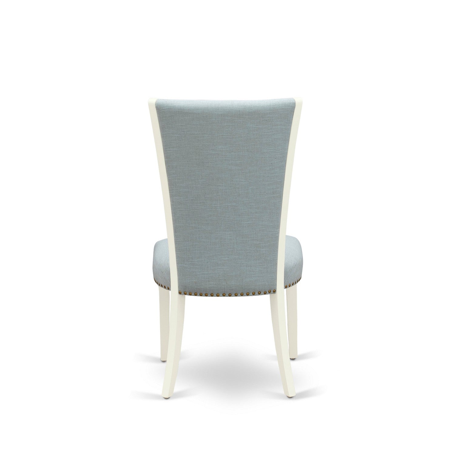 EAST WEST FURNITURE - BOVE3-WHI-15 - 3 Piece Dining Table Set - 2 Baby Blue Linen Fabric Kitchen Chairs with High Back and 1 Modern Rectangular Dining Table - linen white Finish