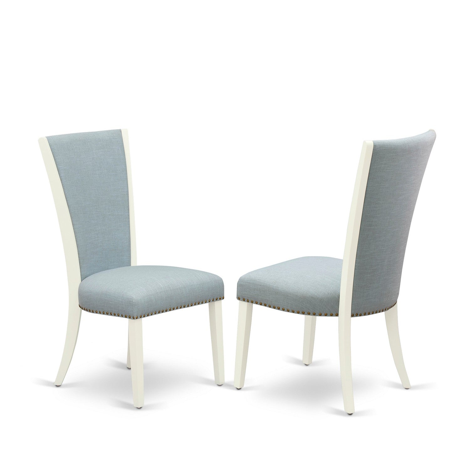 EAST WEST FURNITURE - BOVE5-WHI-15 - 5 Pc Modern Dining Table Set - 4 Baby Blue Linen Fabric Mid Century Dining Chairs with High Back and 1 Modern Dining Table - linen white Finish