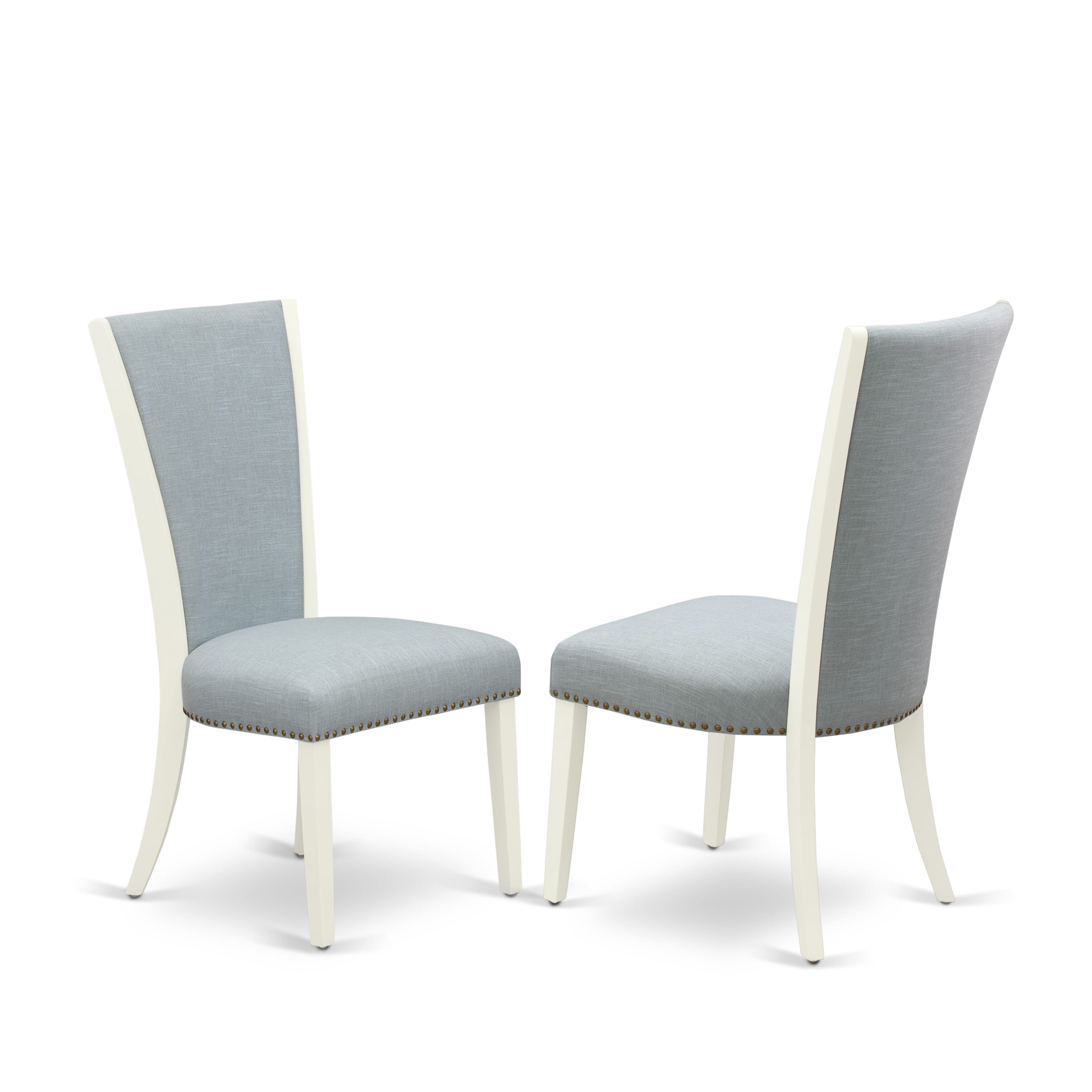 EAST WEST FURNITURE - AVVE5-LWH-15 - 5 Pc Dining Room Table Set - 4 Baby Blue Linen Fabric Dining Padded Chairs with High Back and 1 Removable leaf Oval Dining Table - linen white Finish