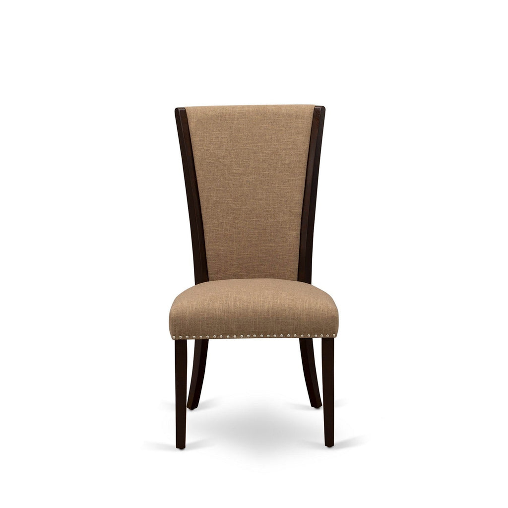 EAST WEST FURNITURE - CAVE7-MAH-47 - 7 Pc Modern Dining Table Set - 6 Light Sable Linen Fabric Kitchen Chairs with High Back and 1 Dining Table - Mahogany Finish