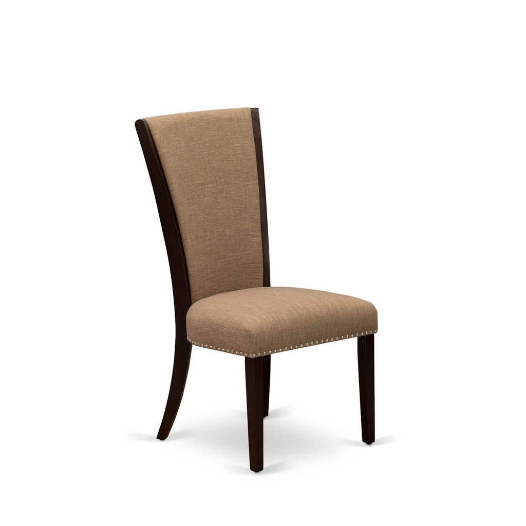 EAST WEST FURNITURE - CAVE7-MAH-47 - 7 Pc Modern Dining Table Set - 6 Light Sable Linen Fabric Kitchen Chairs with High Back and 1 Dining Table - Mahogany Finish