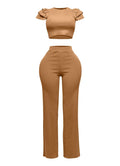 Ruffled Shoulder Top and Pants Set