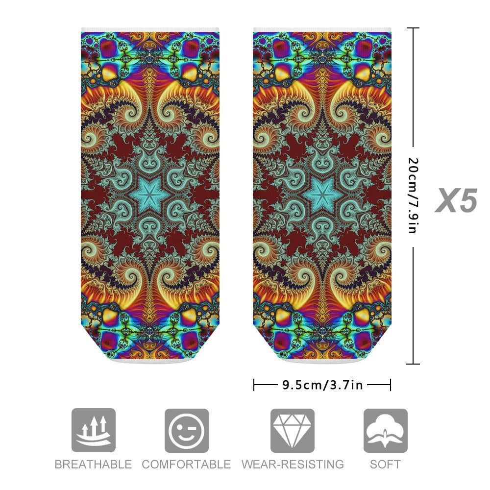 The Perfect Music Festival Socks (5 Pairs) Sweat-proof, Odor-proof, Breathable Spirit Molecule Kaleidoscope Socks