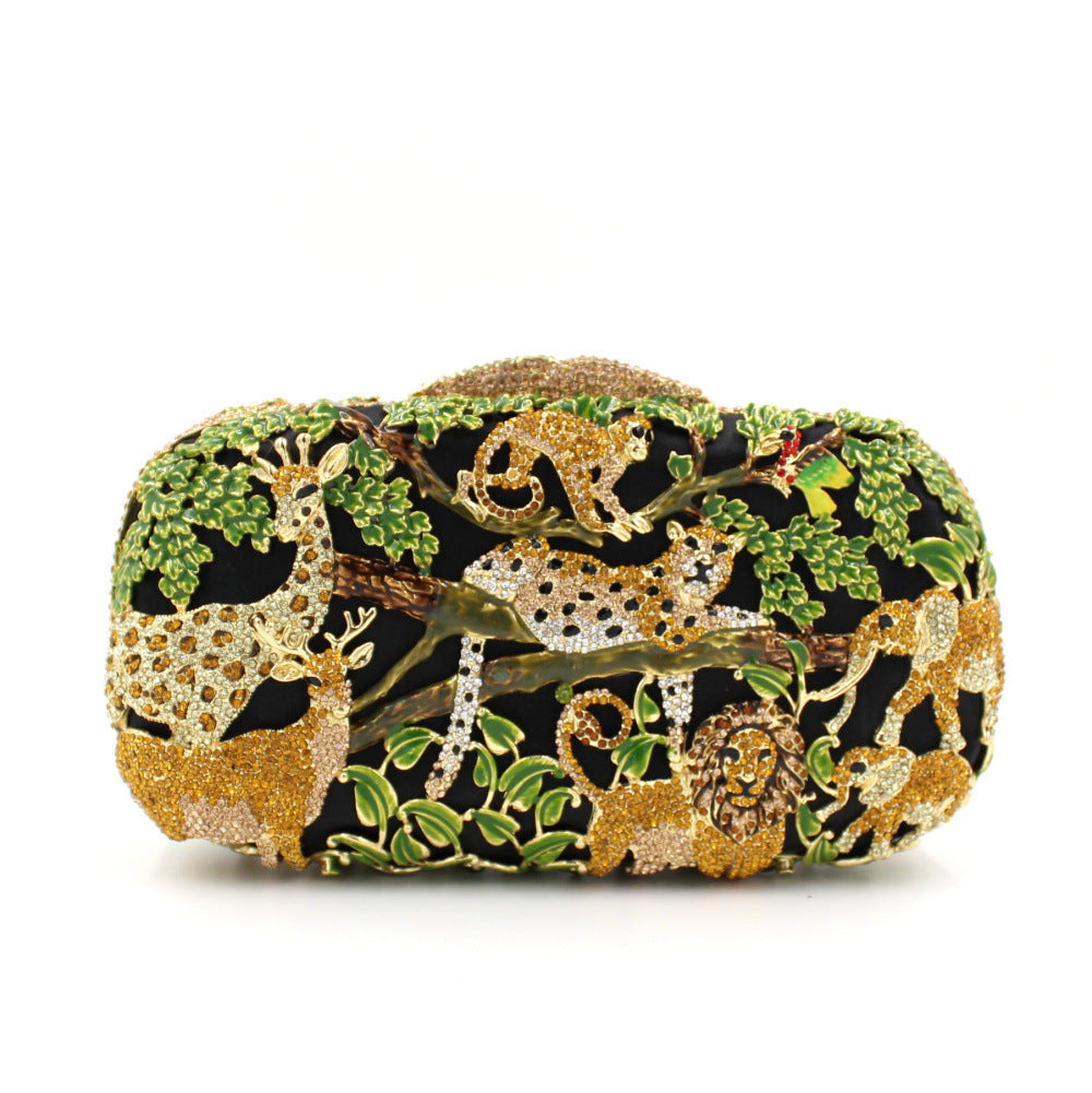 Animal Forest Package, Hollow Metal Crystal Banquet Package, Drip Oil Inlaid Diamond Handbag
