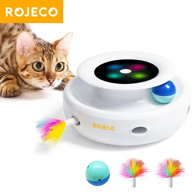 2-in-1 Smart Cat Toy Set | Automatic Feather Teaser and Fun Ball Interactive Toy