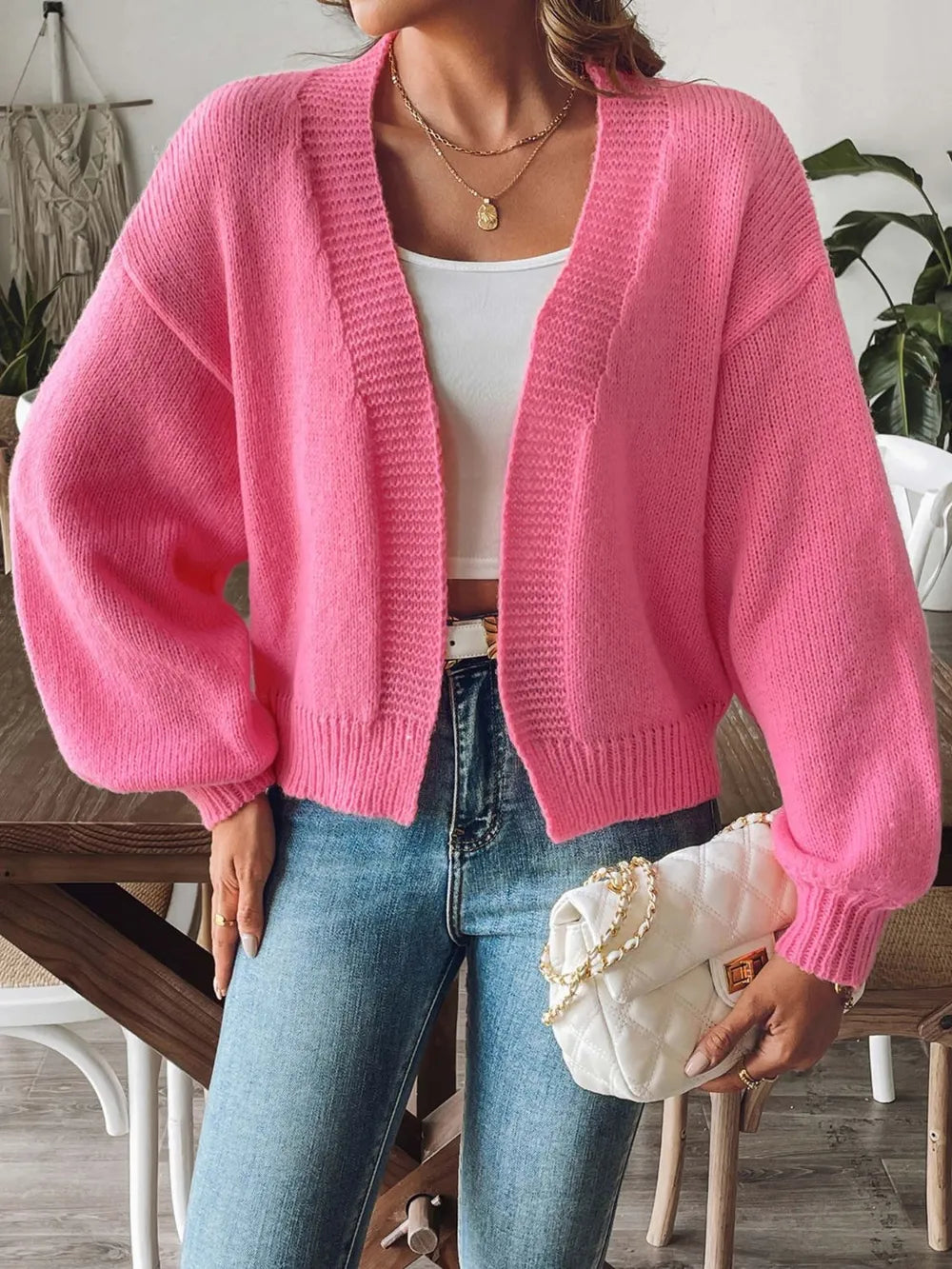 Autumn and winter lantern sleeve simple casual sweater jacket