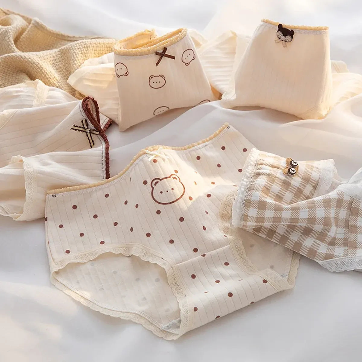 Cute Cartoon Bear Cotton Panties - Mid Waist Sexy Lingerie Set