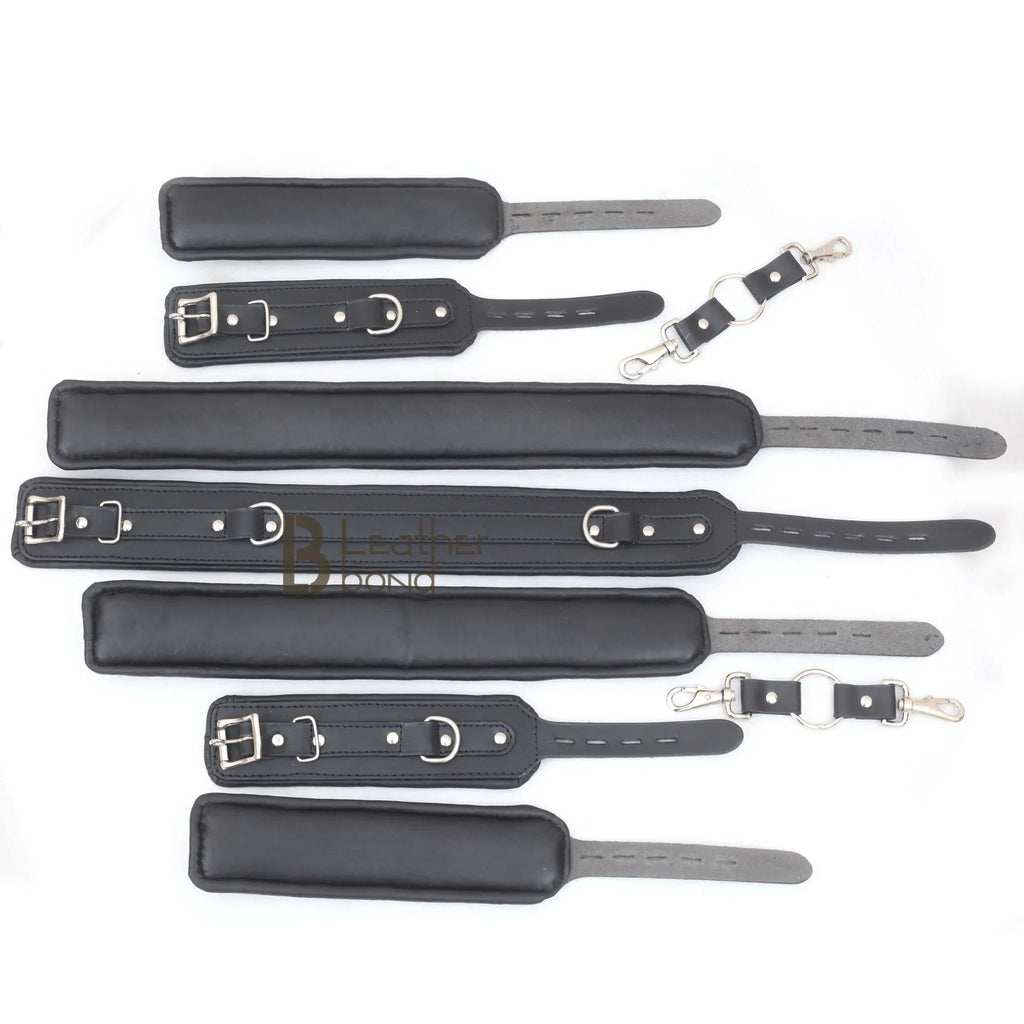 Padded Leather Ankle Cuffs Bondage Kit Unisex Thigh, Wrist & Ankle Restraints | BDSM Gear for Couples