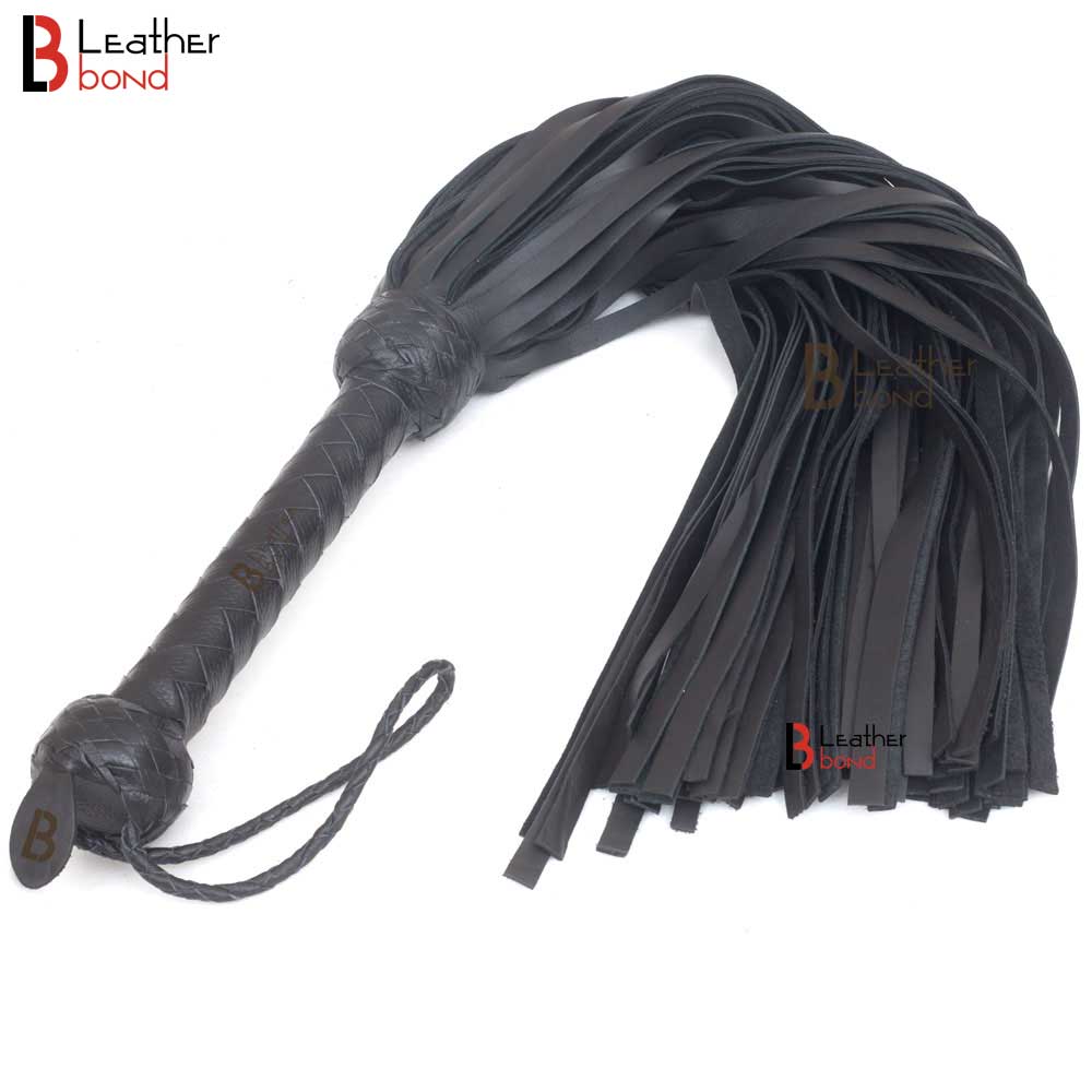 Beginner's Leather Bondage Kit Wrist, Ankle & Thigh Cuffs, Collar, Flogger, Paddle, Blindfold & Leash | Black