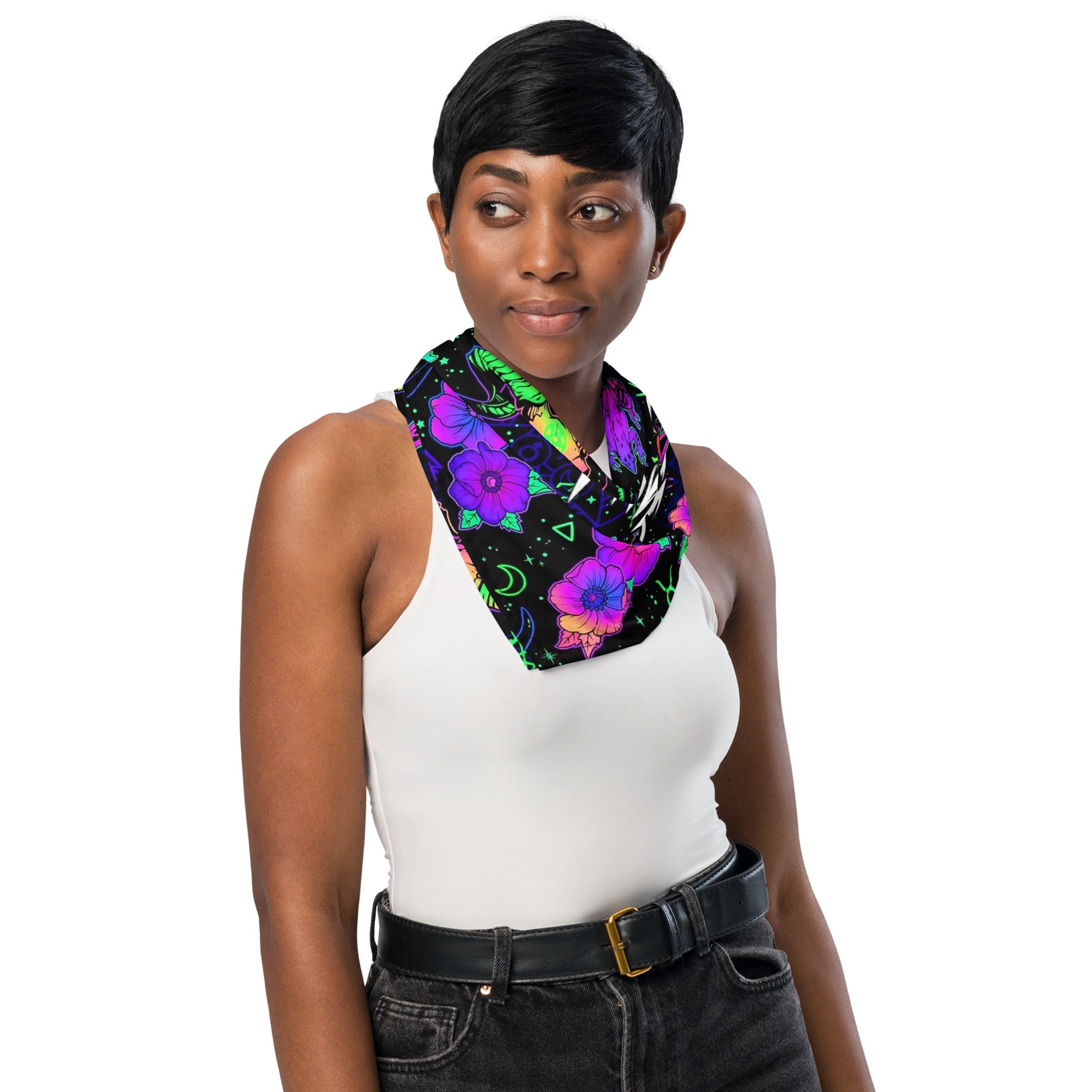 Psychedelic Fangs Rave Bandana Reversible Dust Face Mask for Music Festivals