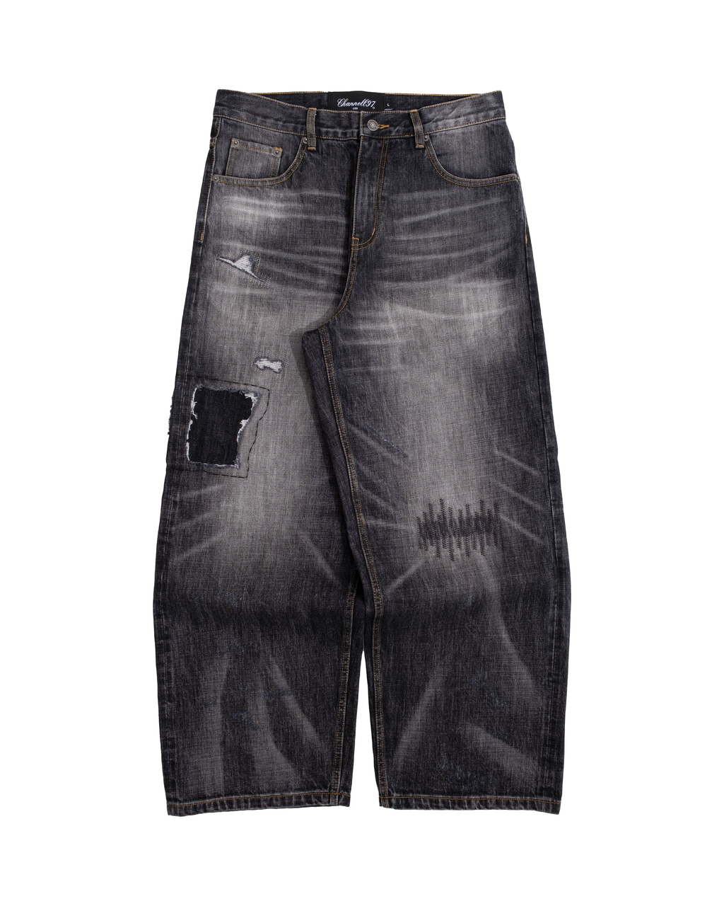 Black Repaired Selvedge Denim
