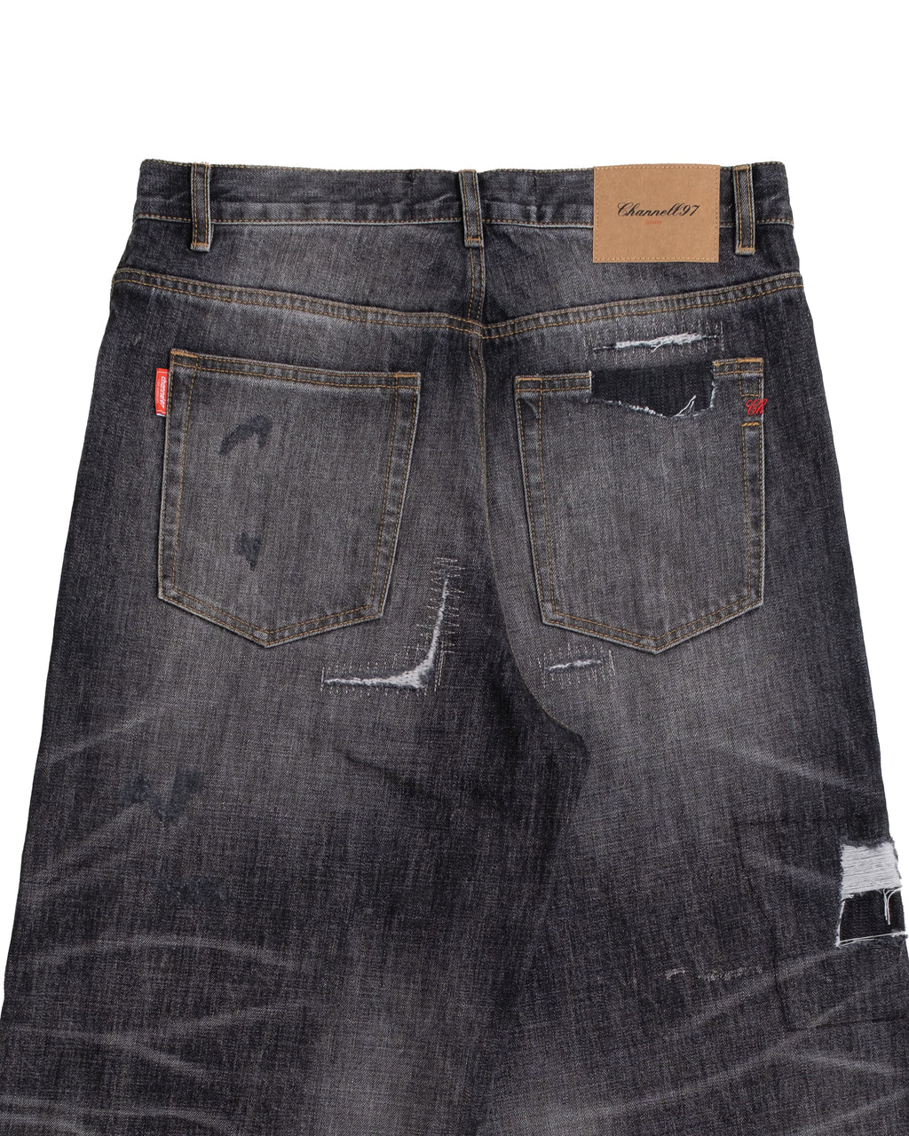 Black Repaired Selvedge Denim