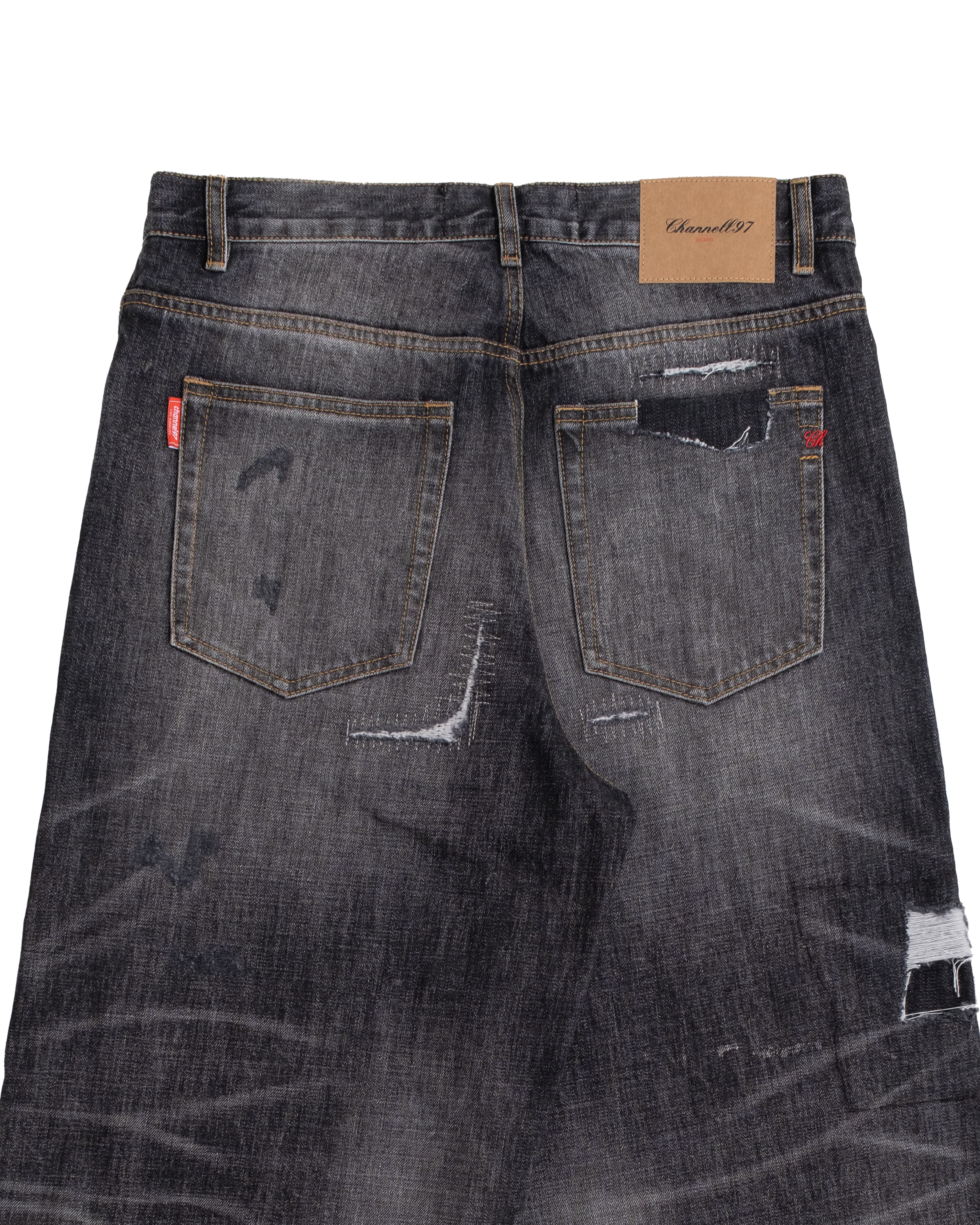 Black Repaired Selvedge Denim