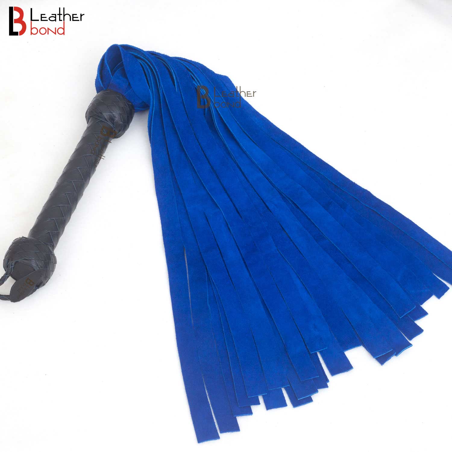 Blue Leather Bondage Kit Wrist & Ankle Cuffs, Collar, Flogger, Paddle, Blindfold & Leash | Cowhide BDSM Set