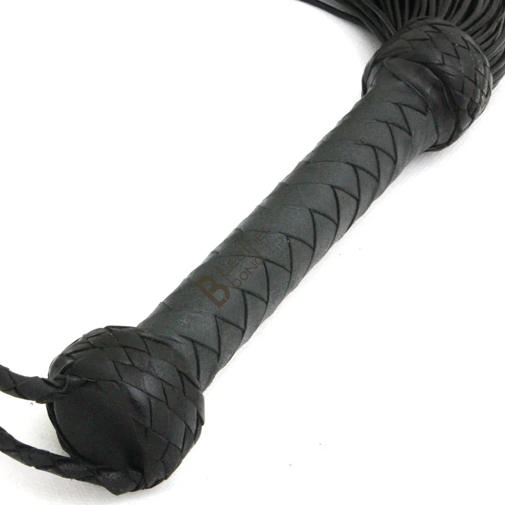 Real Genuine Cow Hide Leather Lace Flogger-100 Falls Black Heavy & Stingy Whip