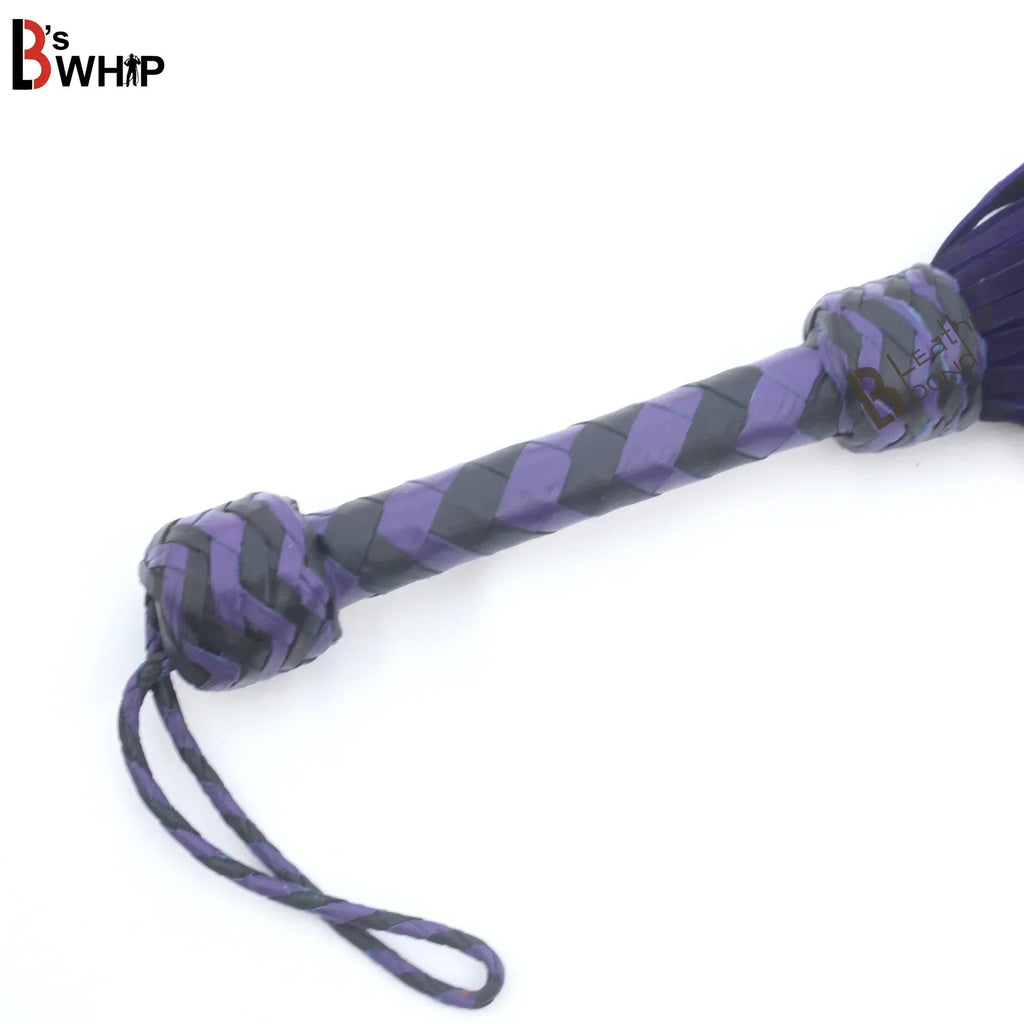 💜🖤 Real Cowhide Suede Leather Flogger 50 Falls Purple and Black Heavy Duty Thuddy Whip | BDSM Impact