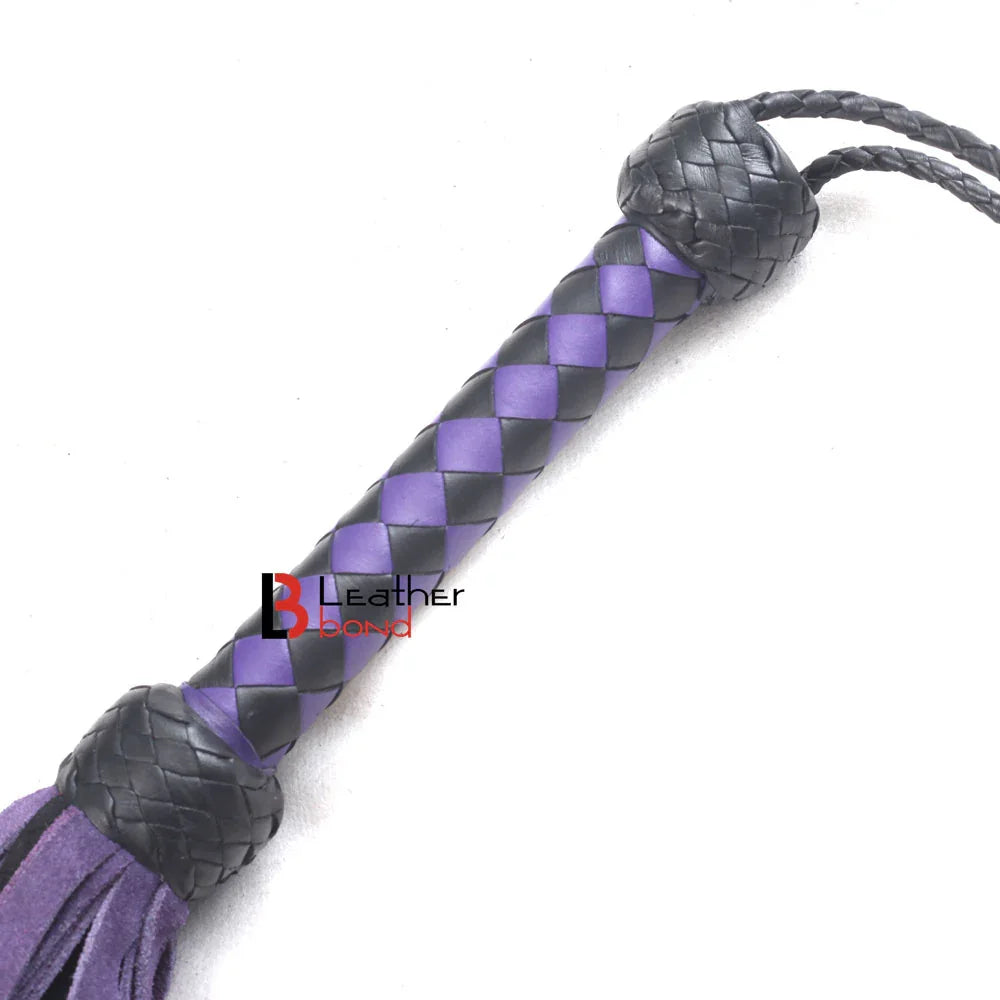 💜🖤 Real Cowhide Suede Leather Flogger 50 Loop Falls Purple and Black Heavy Duty Thuddy Whip | BDSM Impact