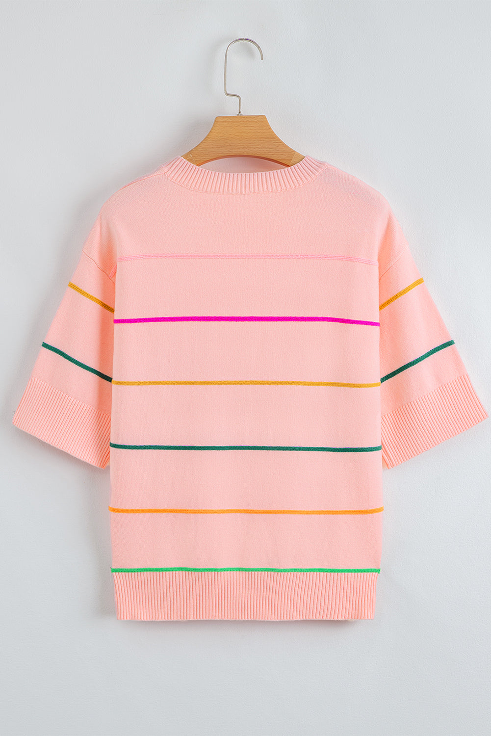 White Striped Half Sleeve Drop Shoulder Sweater - Femstylo