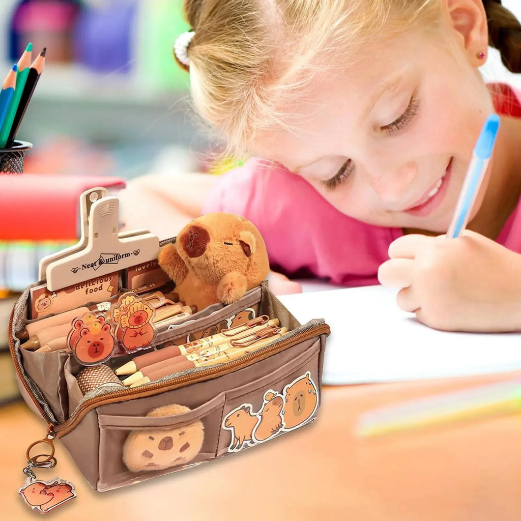 Capybara Multi-Layer Pencil Case | Large Capacity Waterproof Storage Pouch