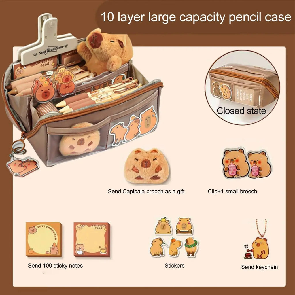 Capybara Multi-Layer Pencil Case | Large Capacity Waterproof Storage Pouch