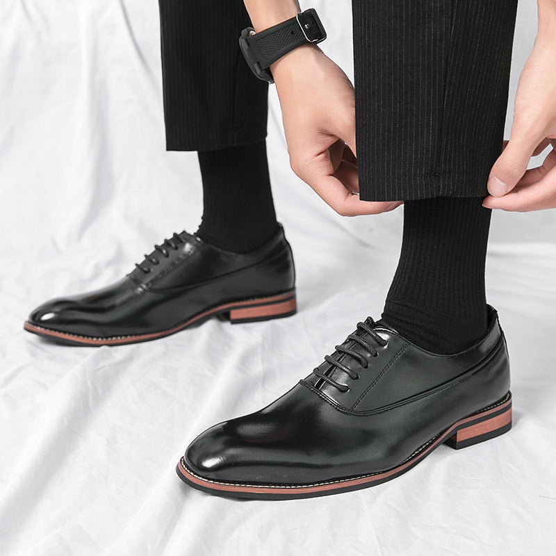 Casual shoes, leather shoes, men's formal wear, men's shoes, lace up business pointed leather shoes