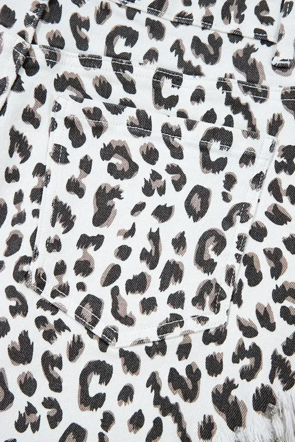 White Leopard Frayed Hem Denim Shorts