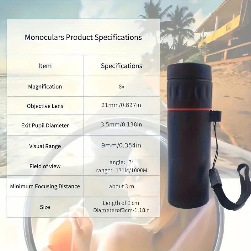 Compact HD Monocular Telescope – 8–10x Zoom, Waterproof Scope