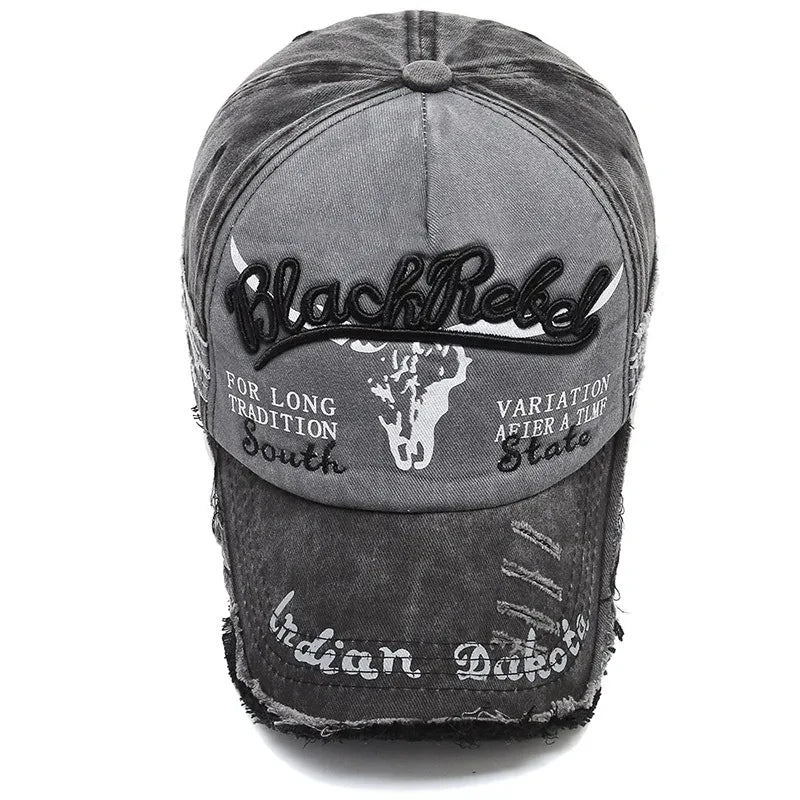 Cow Head Letter Embroidery Vintage Baseball Cap | Unisex Adjustable Washed Cotton Hat