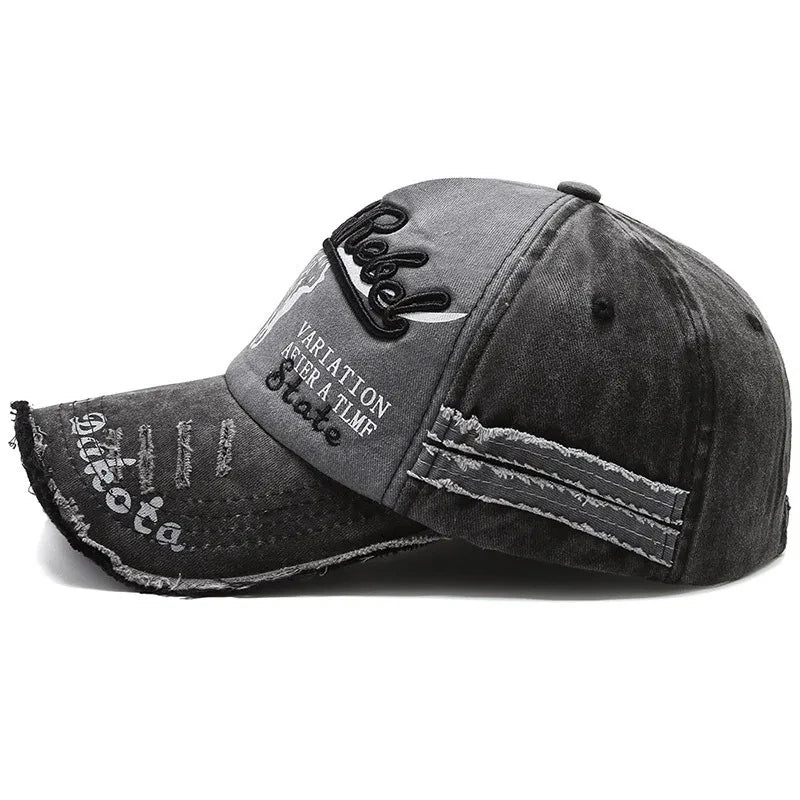Cow Head Letter Embroidery Vintage Baseball Cap | Unisex Adjustable Washed Cotton Hat