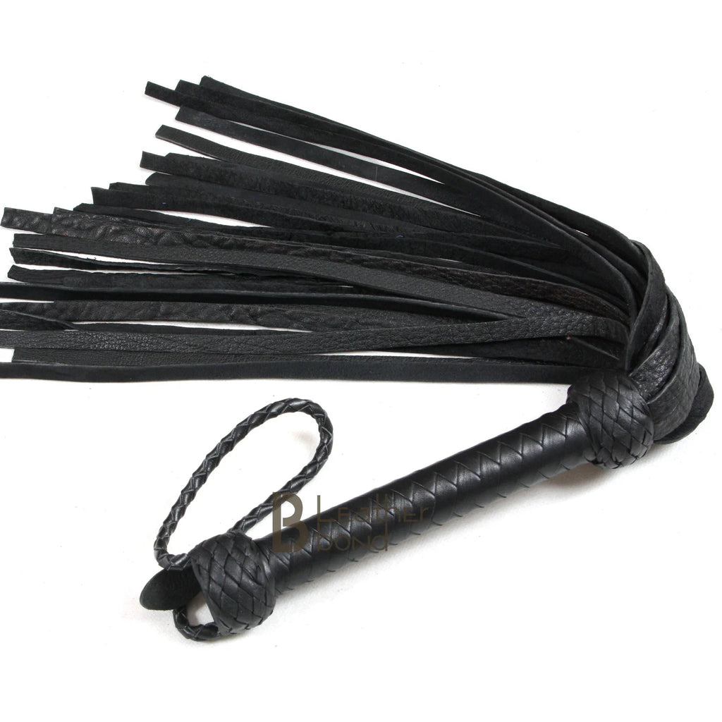 Black Leather Flogger 25 Falls Heavy Duty Thuddy BDSM Whip | Handcrafted Impact Flogger