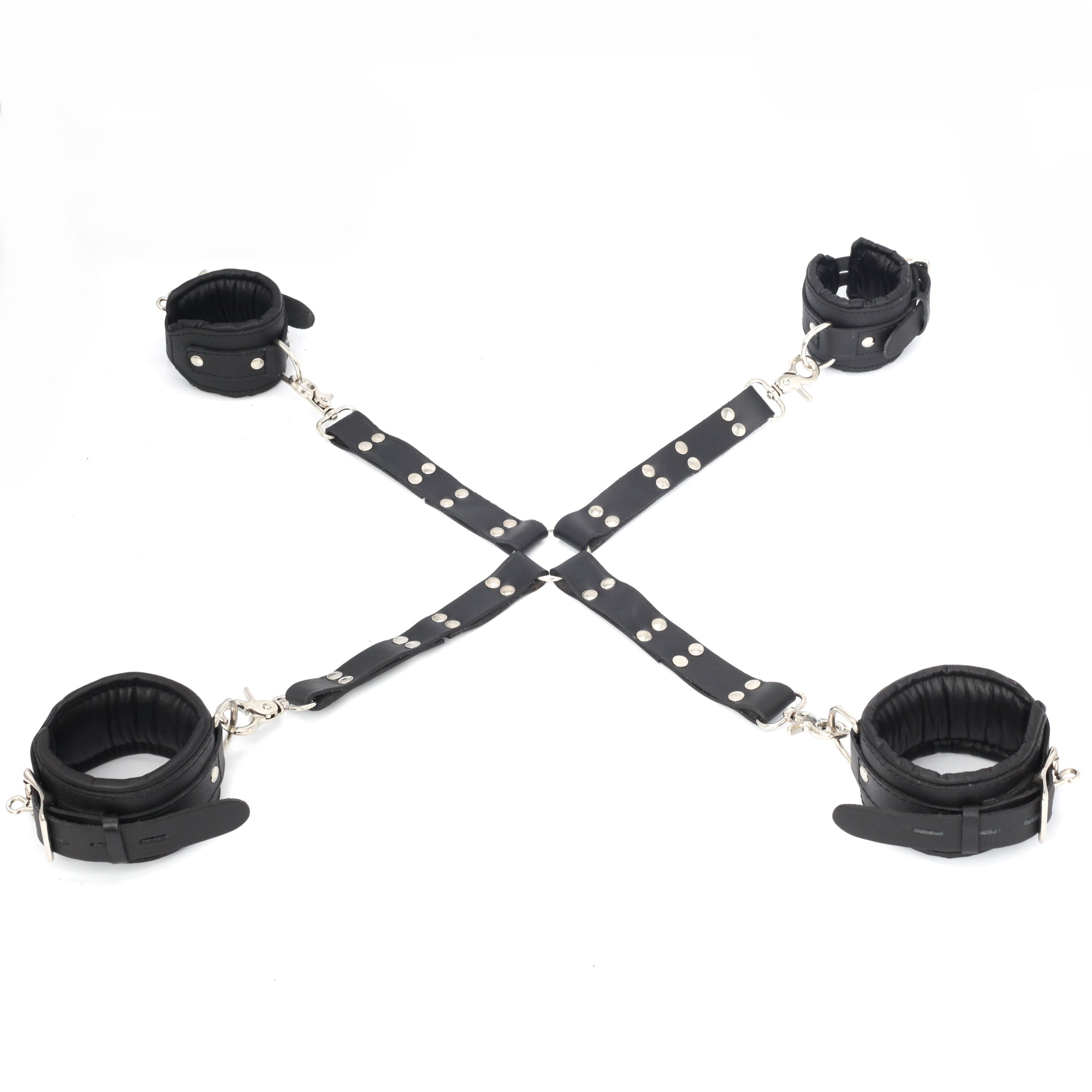11-Piece Cowhide Leather Bondage Kit Collar, Ankle & Wrist Cuffs, Hogties, Leash & Connectors | Couples BDSM Set