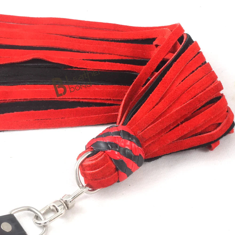 ❤️🖤 Real Cowhide Suede Leather Finger Flogger 50 Falls Red and Black Heavy Duty Thuddy Whip | BDSM Impact