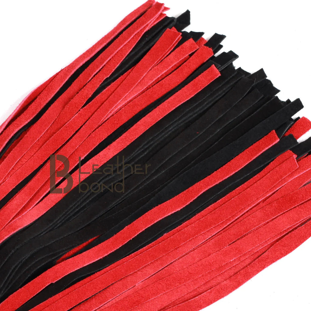 ❤️🖤  50 Falls Real Genuine Cow Hide Suede Leather Flogger Red & Black Heavy Duty Thuddy Whip