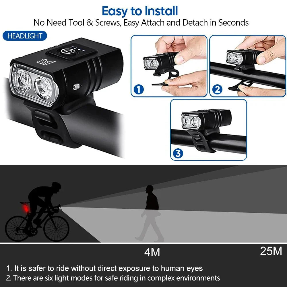Cycle Zone Bicycle Front Light | 6-Mode LED Handlebar Headlamp for Night Riding