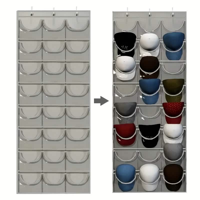 24-Grid Hanging Door Organizer – Space-Saving Nylon Storage with Clear Pockets