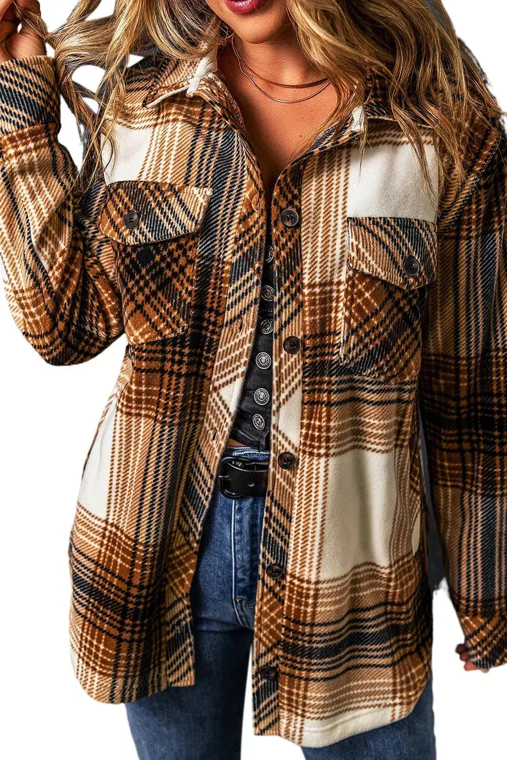 Multicolor Plaid Print Flap Pocket Shacket – Femstylo